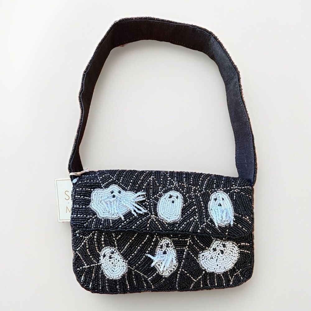 New Sol & Mer Halloween Black Ghost Hand Beaded Shoulder Bag Viral TikTok